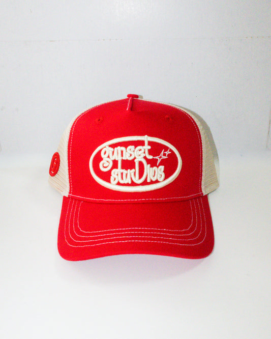 cherry red trucker hat