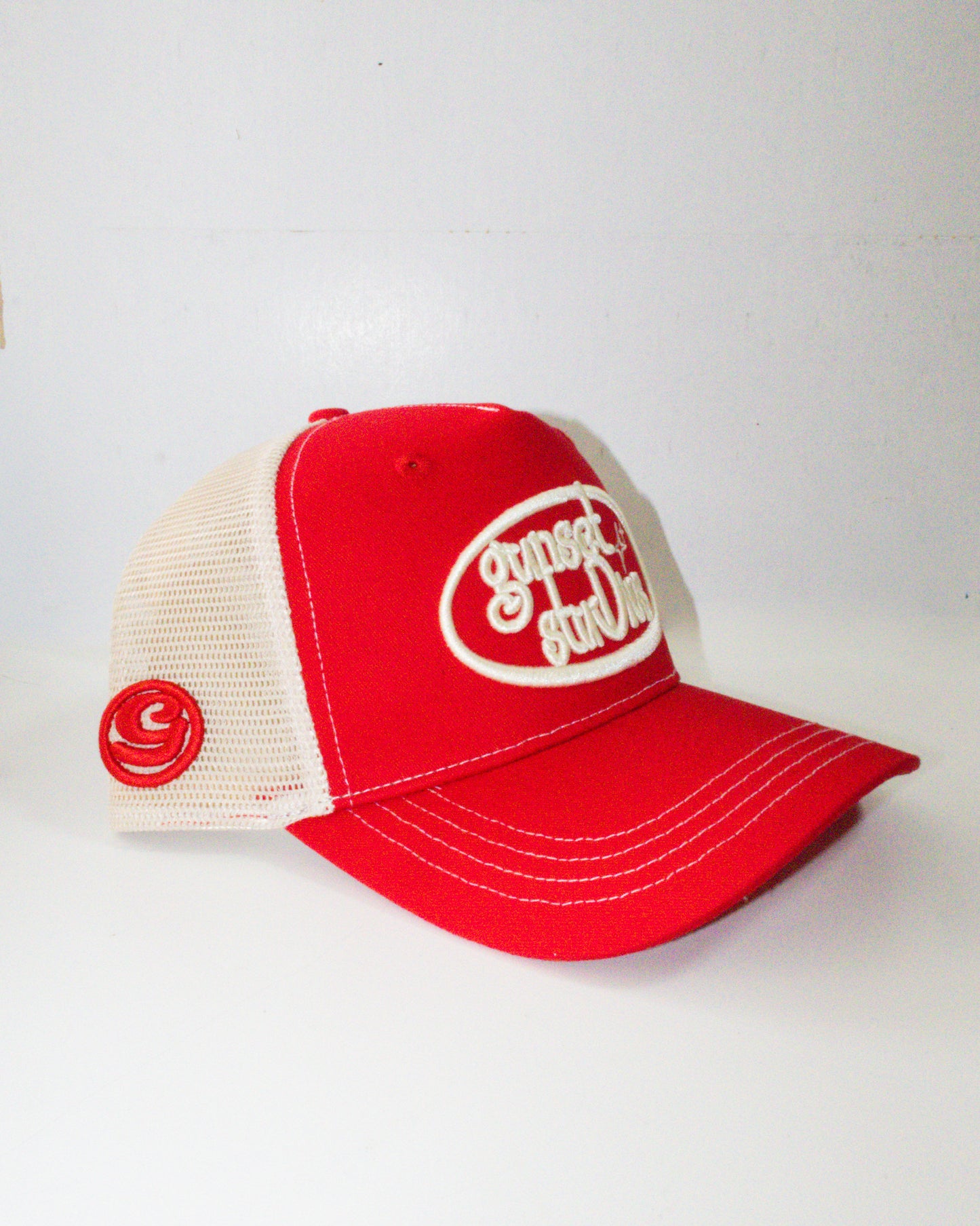 cherry red trucker hat