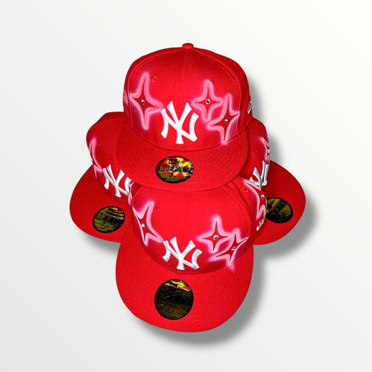 AIRBRUSHED STAR RED YANKEE FITTED CAP